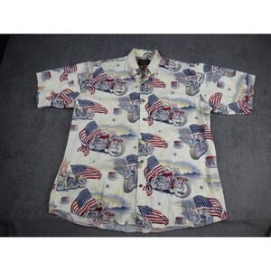 RedHead Mens XL Motorcycle Route 66 American Flag Cotton Button Down Shirt Cream